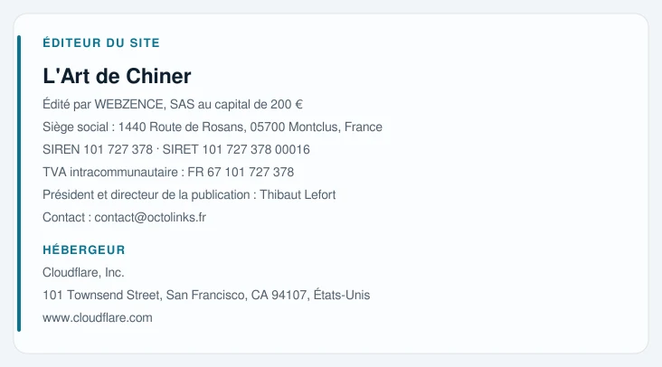 Coordonnées légales de l&rsquo;éditeur et de l&rsquo;hébergeur du site